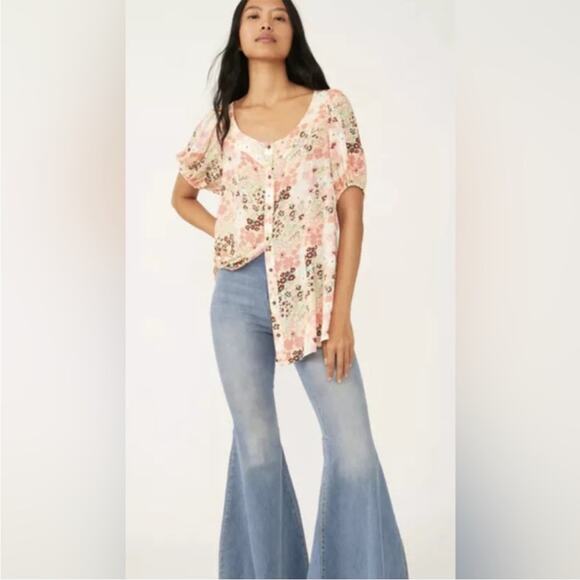 Free People FP Callie Floral Print Tunic Mini Dress in Vintage Combo XS - Picture 9 of 9